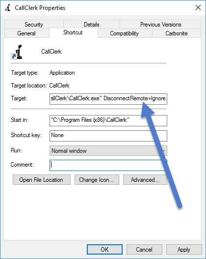 CallClerk properties window