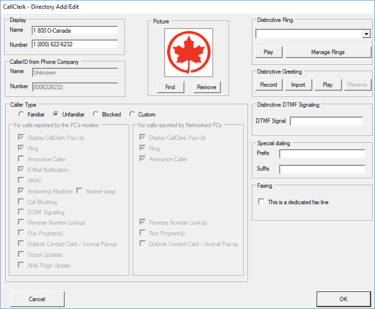 CallClerk Directory Add Edit Window