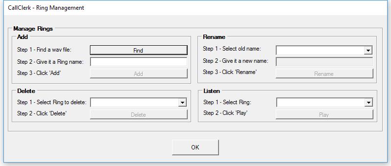CallClerk - Manage Rings window