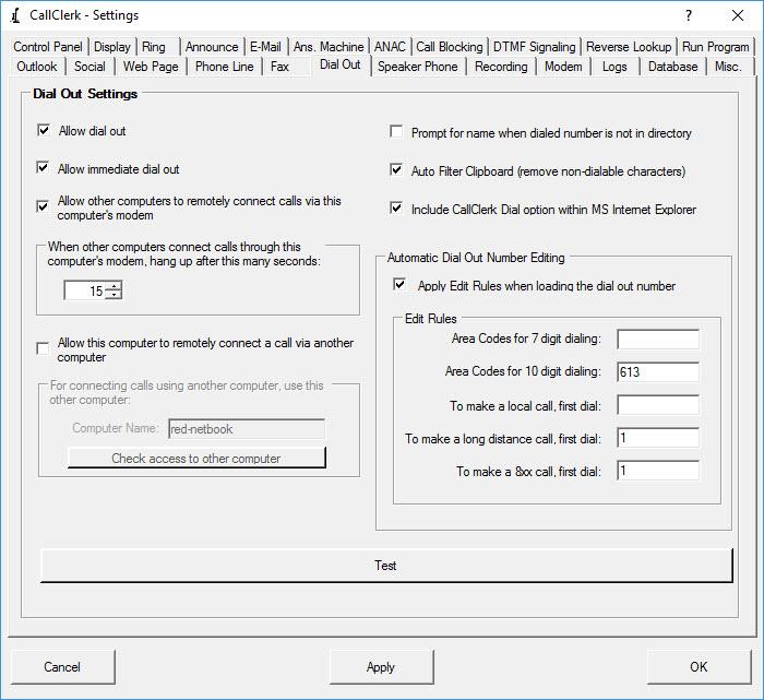 CallClerk Settings Dial Out