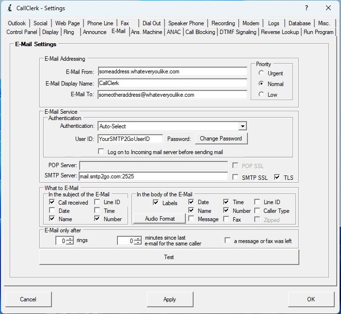 CallClerk Settings Email