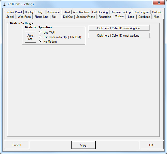 Settings Modem Window 3