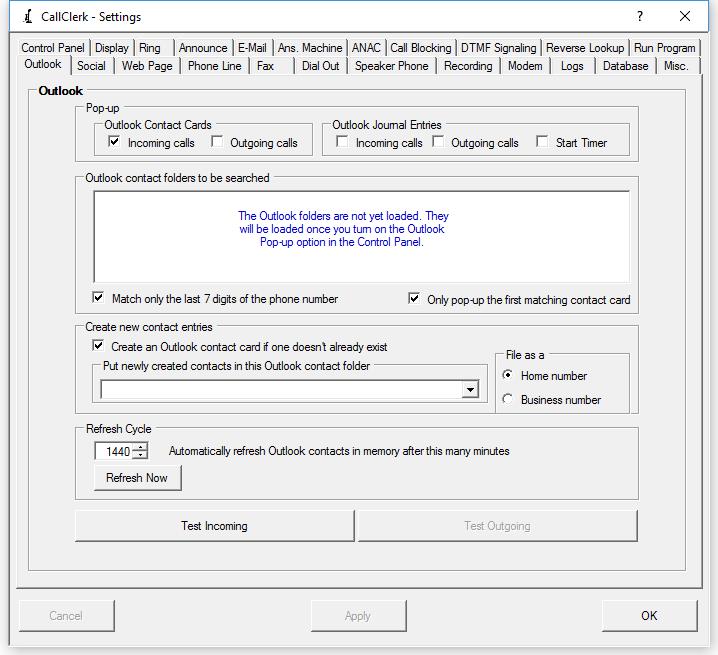 CallClerk Settings Outlook