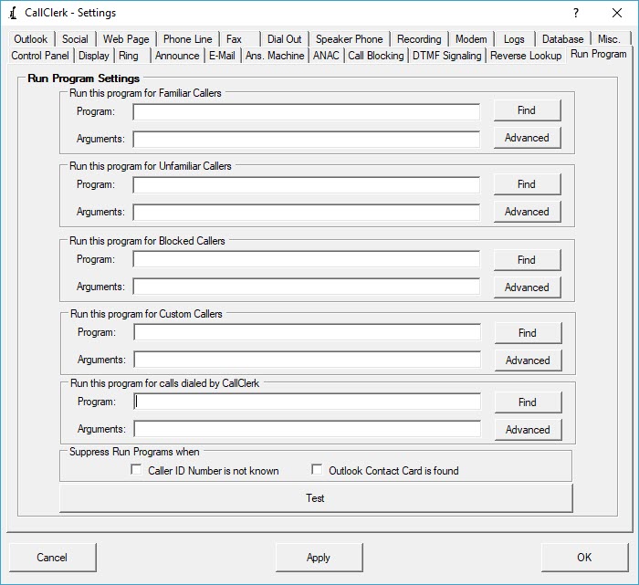 CallClerk Settings Run Program