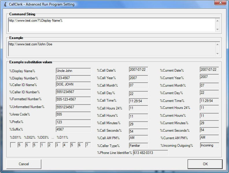 CallClerk Settings Run Program Advanced